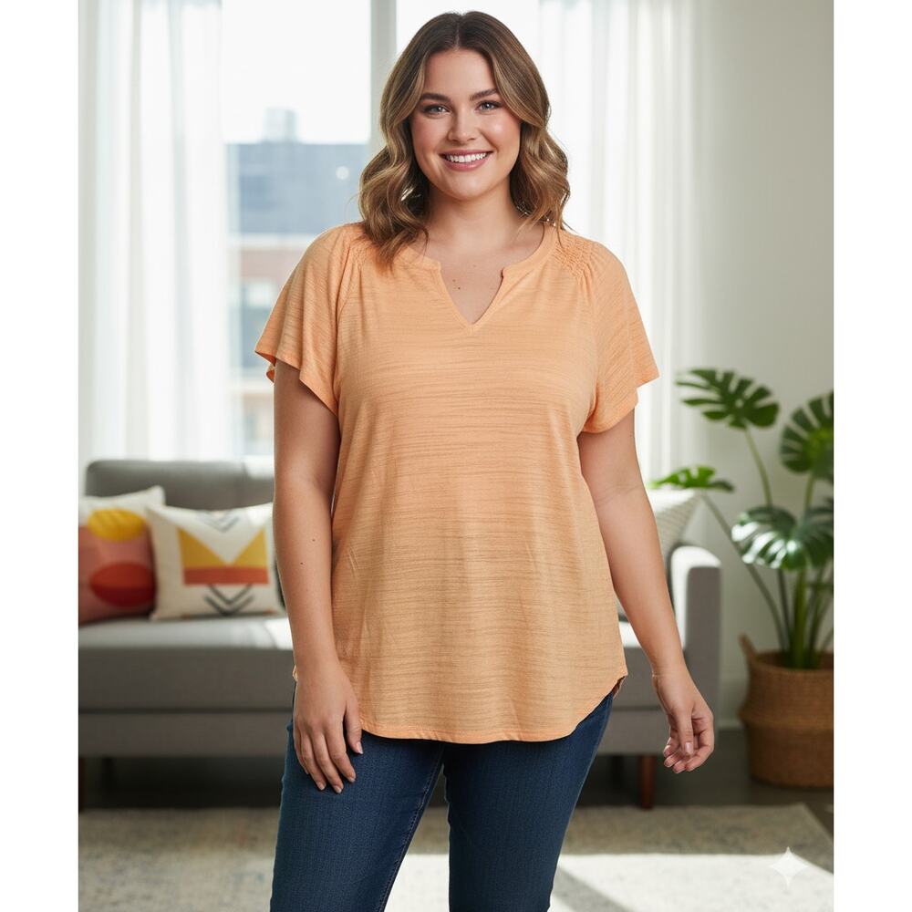 Liz Claiborne Women XXL Tangerine Orange Cotton Slub Flutter Short Sleeve Tshirt